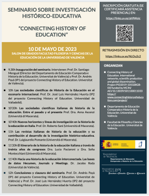 Seminario Connecting History of Education. Valencia (España) y online. 10 de mayo de 2023